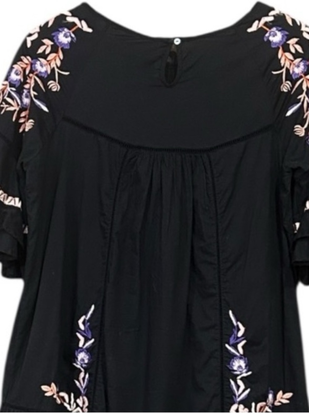 Free People Pavlo Embroidered Ruffle Mini Dress Black Women’s  Size Small - Picture 8 of 14